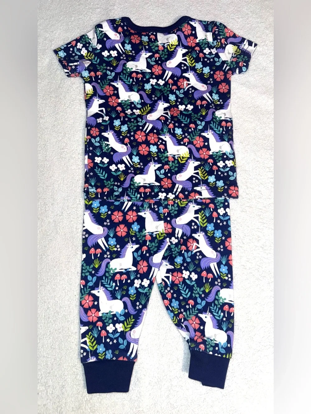 Janie and Jack Girls Navy Unicorn and Floral Pajama Set, size 6-12 mos, NWOT